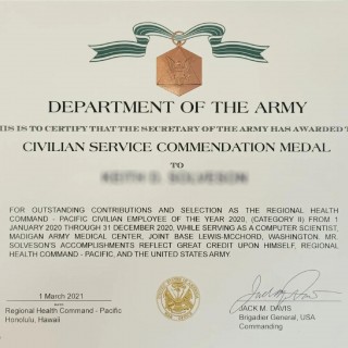 DA Form 4689. Civilian Service Commendation Medal