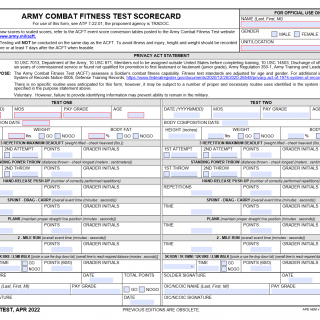 DA Form 705. Army Physical Fitness Test Scorecard