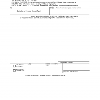 DA Form 1134-R. Request for Withdrawal of Personal Property (LRA)