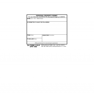 DA Form 1135-R. Personal Property Permit (LRA)