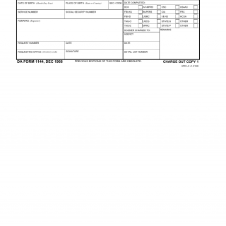DA Form 1144. Request for Dossier/Index Check