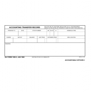 DA Form 1300-3. Summary Accounting Transfer Record of Supply Item