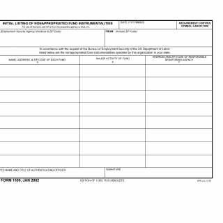 DA Form 1599. Initial Listing of Nonappropriated Fund Instrumentalities