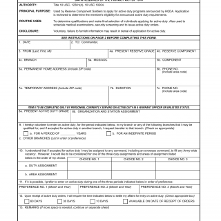 DA Form 160. Application for Active Duty