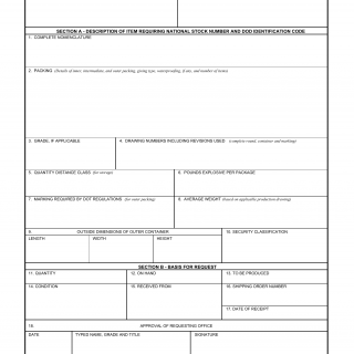 DA Form 1669. Request for National Stock Number and Department of Defense Identification Code for Ammunition and Explosive Supplies