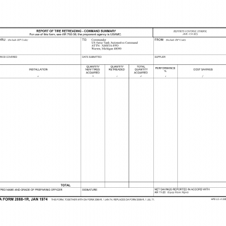 DA Form 2088-1-R. Report of Tire Retreading-Command Summary (LRA)