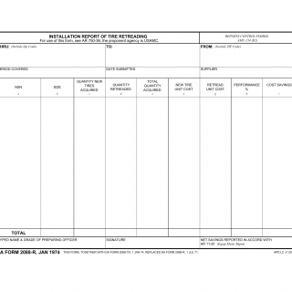 DA Form 2088-R. Installation Report of Tire Retreading (LRA)