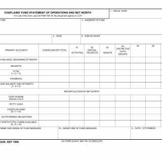 DA Form 2249. Chaplains` Fund Statement of Operations and Net Worth