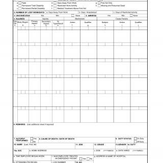 DA Form 2397-9. Technical Report of U.S. Army Aircraft Accident Part X - Injury/Occupational Illness Data