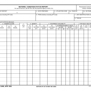 DA Form 2406. Materiel Condition Status Report
