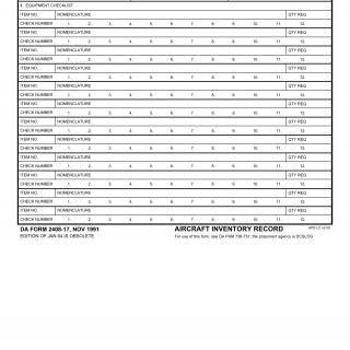 DA Form 2408-17. Aircraft Inventory Record