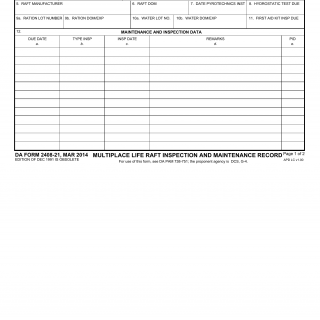 DA Form 2408-21. Multiplace Life Raft Inspection and Maintenance Record