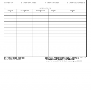 DA Form 2408-23. Survival Radio/Emergency Location Transmitter Inspection Record
