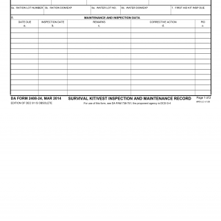 DA Form 2408-24. Survival Kit/Vest Inspection and Maintenance Record
