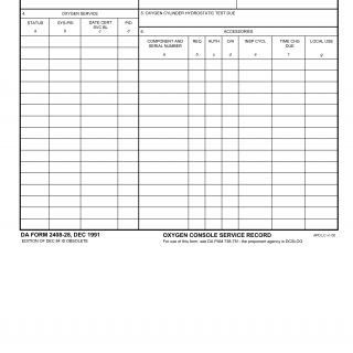 DA Form 2408-28. Oxygen Console Service Record