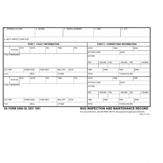 DA Form 2408-30. NVG Inspection and Maintenance Record
