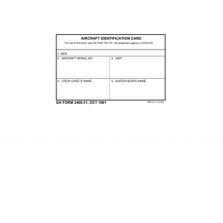DA Form 2408-31. Aircraft Identification Card