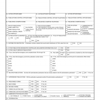 DA Form 260. Request for Publishing - Da Administrative Publications