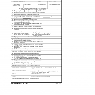 DA Form 2650-R. Production Equipment Visual Inspection Record (LRA)