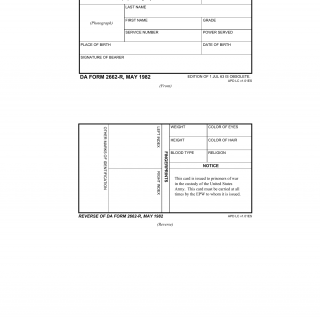DA Form 2662-R. United States Army EPW Identity Card (LRA)