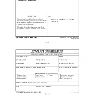 DA Form 2665-R. Capture Card for Prisoner of War (LRA)