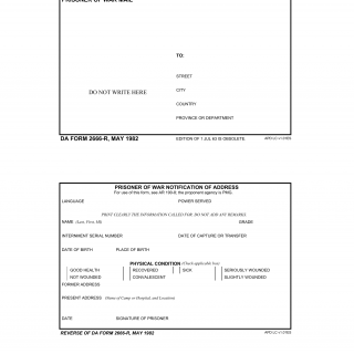 DA Form 2666-R. Prisoner of War Notification of Address (LRA)