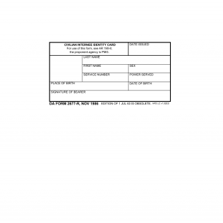 DA Form 2677-R. United States Army Civilian Internee Identity Card (LRA)