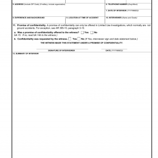DA Form 285-W. Technical Report of U.S. Army Ground Accident Summary of Witness Interview