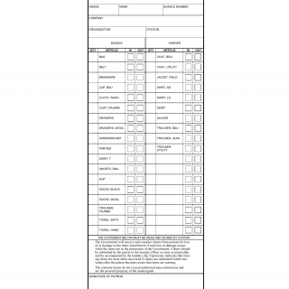 DA Form 2886. Laundry List for Military Personnel