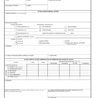 DA Form 2984. Very Seriously Ill/Seriously Ill/Special Category Patient Report