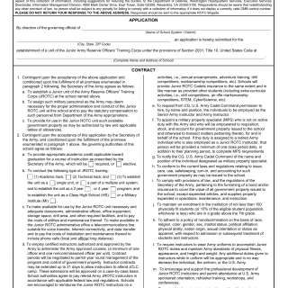 DA Form 3126. Application and Contract for Establishment of a Junior Reserve Officers` Training Corps Unit
