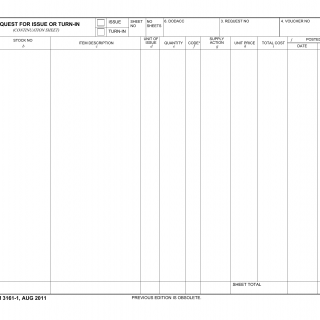 DA Form 3161-1. Request for Issue and Turn-in (Continuation Sheet)