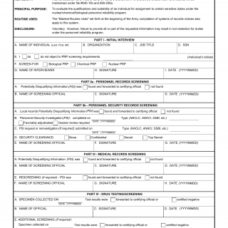 DA Form 3180. Personnel Screening and Evaluation Record