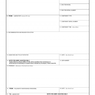 DA Form 3254-R. Oil Analysis Recommendation and Feedback (LRA)