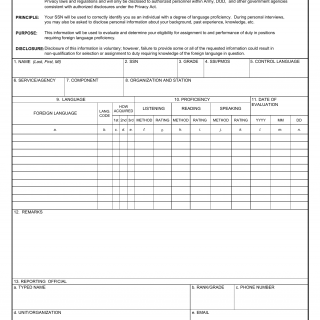 DA Form 330. Language Proficiency Questionnaire
