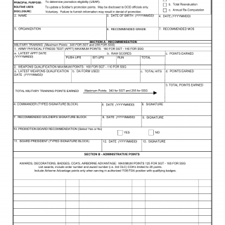 DA Form 3355. Promotion Point Worksheet (United States Army Reserve)