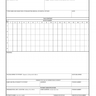 DA Form 3365. Authorization for Medical Warning Tag