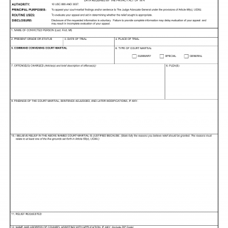 DA Form 3499. Application for Relief From Court-Martial Findings and/or Sentence Under the Provisions of Title 10, United States Code, Section 869