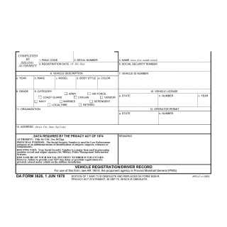 DA Form 3626. Vehicle Registration/Driver Record