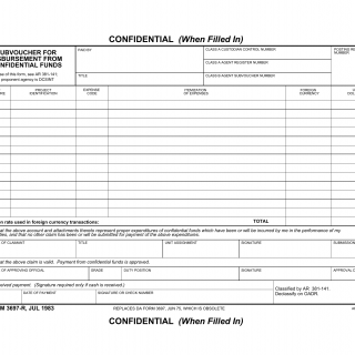 DA Form 3697-R. Subvoucher for Distribution From Confidential Funds (LRA)