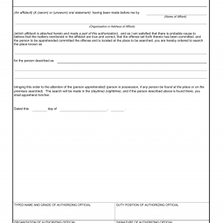 DA Form 3745-1. Apprehension Authorization