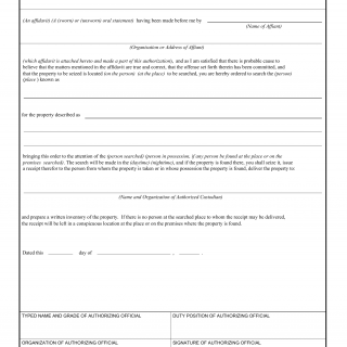 DA Form 3745. Search and Seizure Authorization