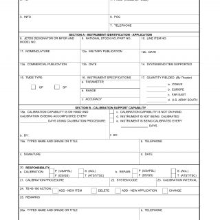 DA Form 3758-R. Calibration and Repair Requirements Worksheet (LRA)