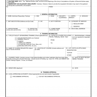 DA Form 3838. Application for Short Course Training
