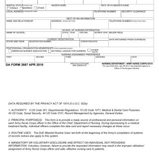 DA Form 3887. Nursing Department - Army Nurse Corps Data