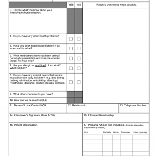 DA Form 3888. Medical Record - Nursing History and Assessment