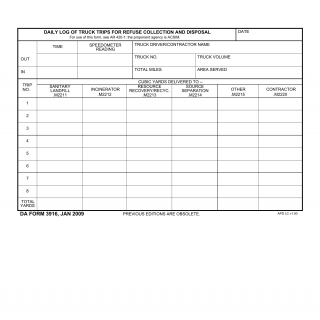 DA Form 3916. Daily Log of Truck Trips for Refuse Collection and Disposal