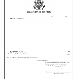 DA Form 4. Department of the Army Certification for Authentication of Records