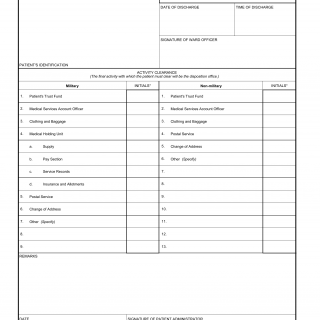 DA Form 4029. Patient`s Clearance Record