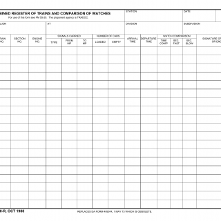 DA Form 4090-R. Combined Register of Trains and Comparisons of Watches (LRA)